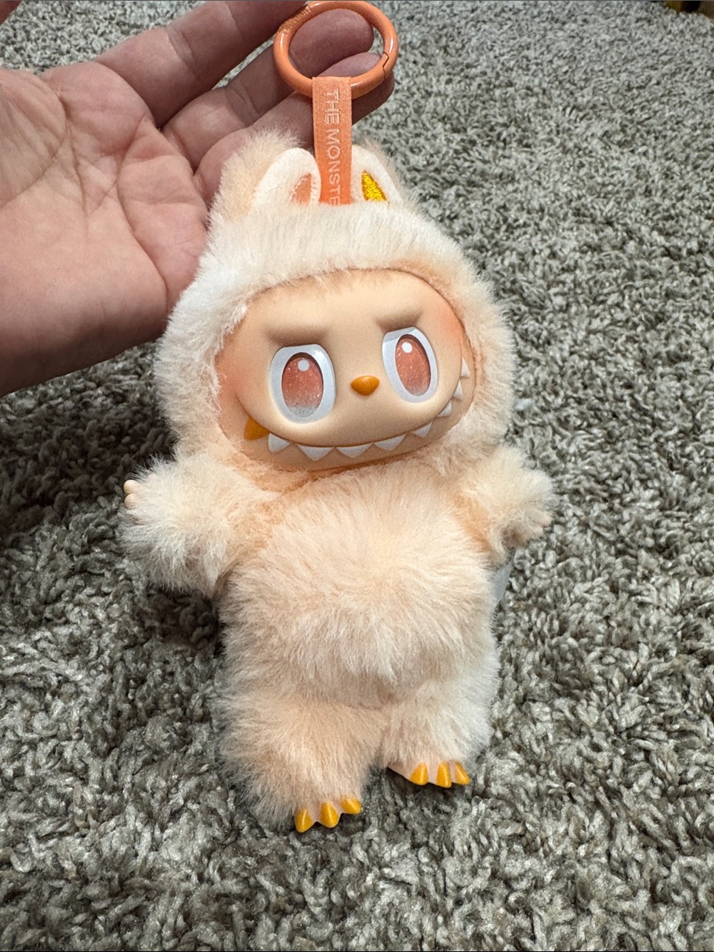 Labubu The Monsters Big Into Energy Plush Clip-On Keychain - Peach color